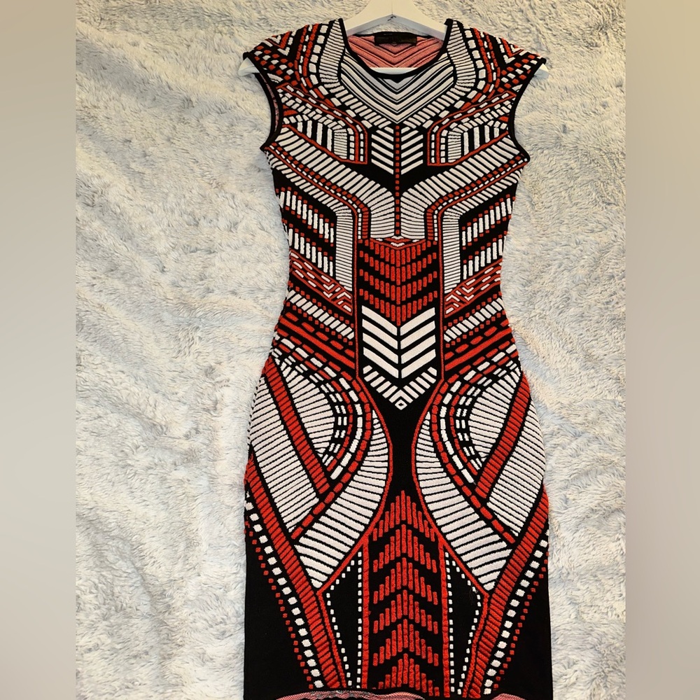 RVN Red and Black Geometric Bandage Dress.